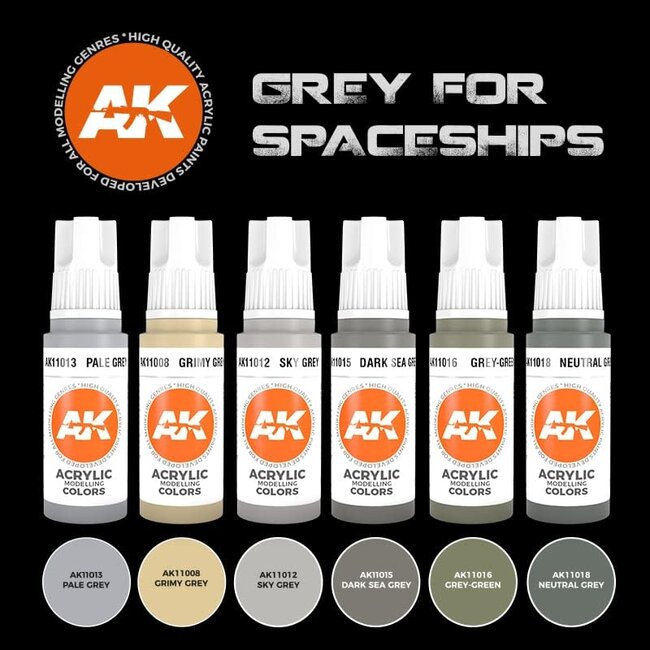 AK Interactive AK Interactive - 3rd Generation Acrylic: Grey for Spaceships Colors Set