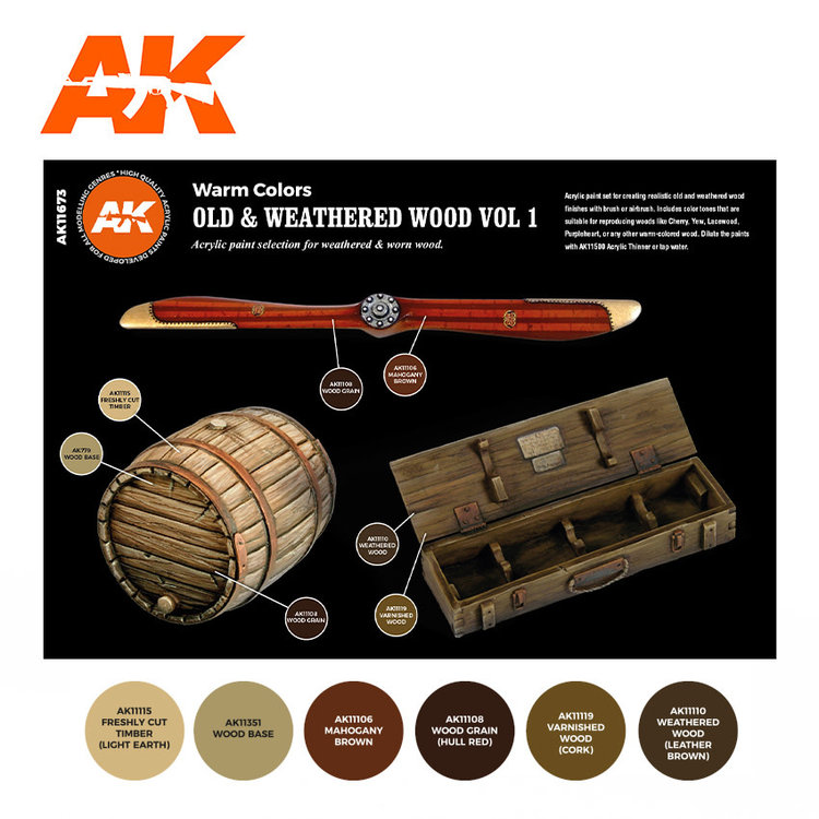 AK Interactive AK Interactive - 3rd Generation Acrylic: Old and Weatherd Wood Vol 1 Colors Set