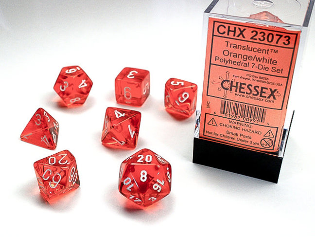 Chessex Orange/white - Translucent Polyhedral 7-Die Set