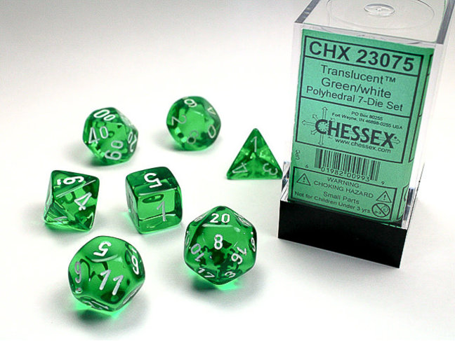 Chessex Green/white - Translucent Polyhedral 7-Die Set