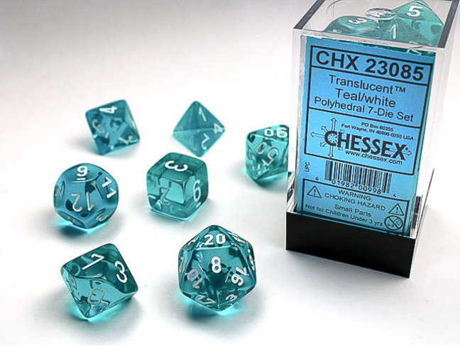 Chessex Teal/white - Translucent Polyhedral 7-Die Set