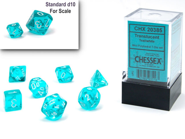 Chessex Teal/white - Translucent Polyhedral 7-Die Set Mini
