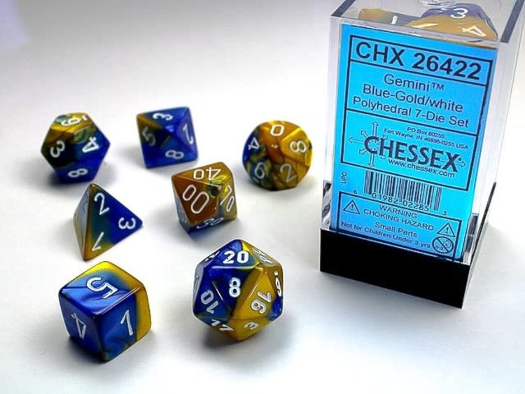 Chessex Chessex: Blue-Gold/white - Gemini Polyhedral 7-Die Set