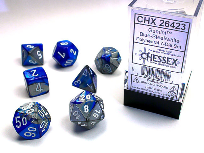 Chessex Blue-Steel/white - Gemini Polyhedral 7-Die Set