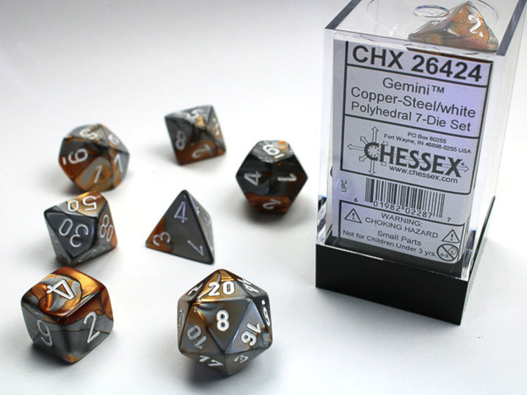 Chessex Chessex: Copper-Steel/white - Gemini Polyhedral 7-Die Set