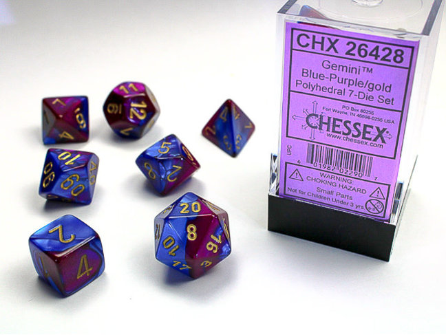 Chessex Blue-Purple/gold - Gemini Polyhedral 7-Die Set