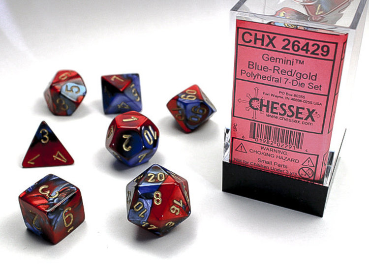 Chessex Chessex: Blue-Red/gold - Gemini Polyhedral 7-Die Set