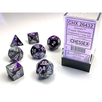 Chessex Purple-Steel/white - Gemini Polyhedral 7-Die Set
