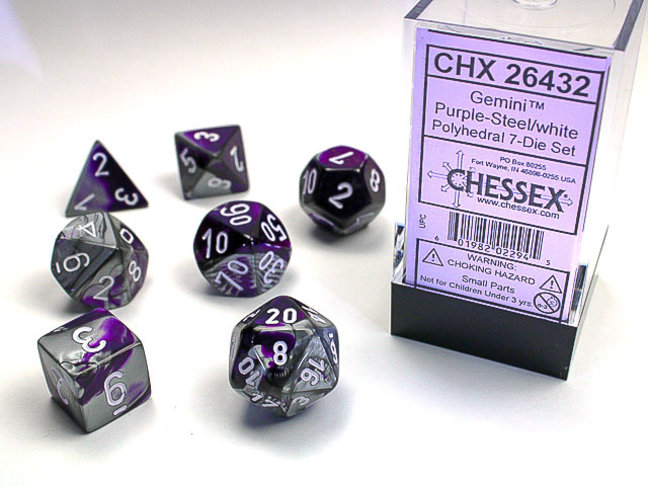 Chessex Purple-Steel/white - Gemini Polyhedral 7-Die Set