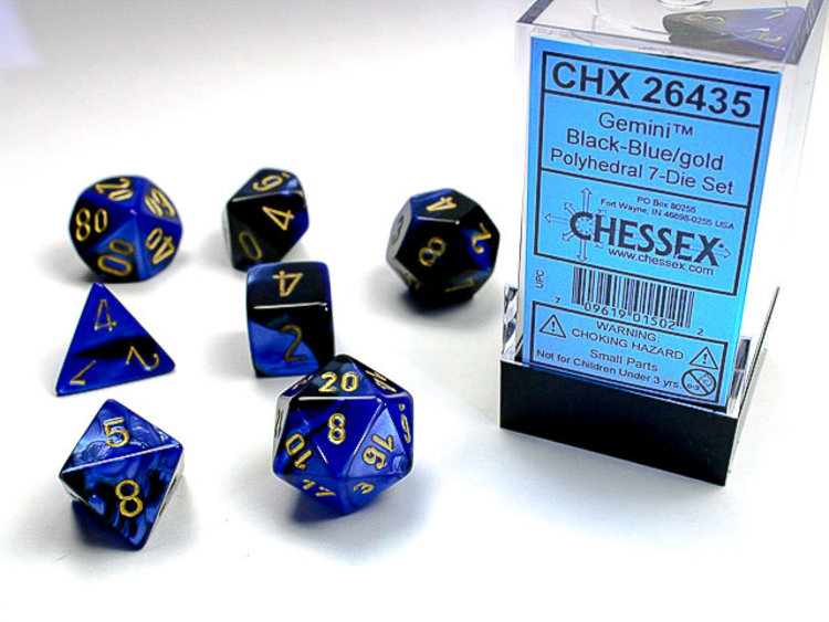 Chessex Chessex: Black-Blue/gold - Gemini Polyhedral 7-Die Set
