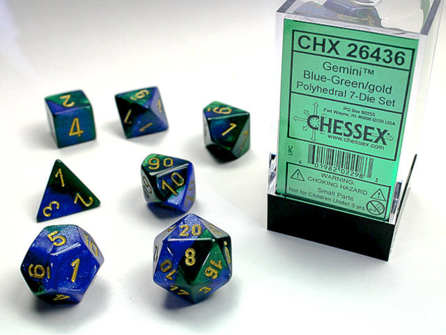Chessex Blue-Green/gold - Gemini Polyhedral 7-Die Set