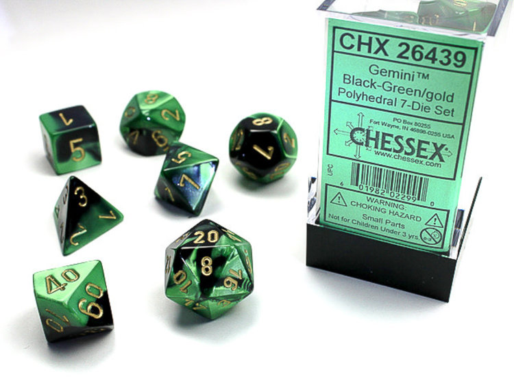 Chessex Chessex: Black-Green/gold - Gemini Polyhedral 7-Die Set