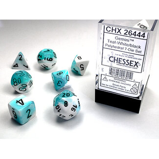 Chessex Teal-White/black - Gemini Polyhedral 7-Die Set