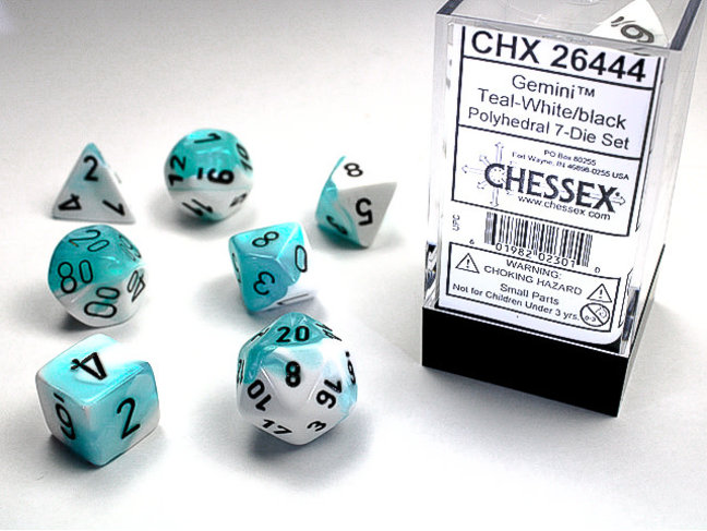 Chessex Teal-White/black - Gemini Polyhedral 7-Die Set