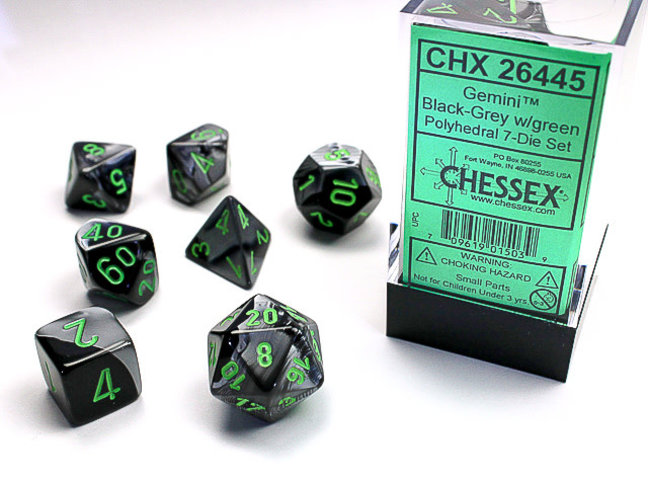 Chessex Black-Grey/green - Gemini Polyhedral 7-Die Set