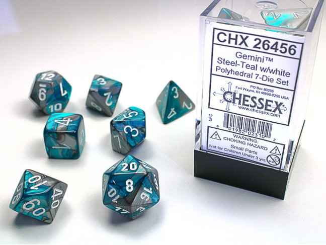 Chessex Steel-Teal/white - Gemini Polyhedral 7-Die Set