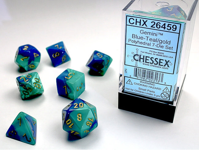 Chessex Blue-Teal/gold - Gemini Polyhedral 7-Die Set