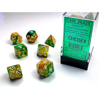 Chessex Gold-Green/white - Gemini Polyhedral 7-Die Set