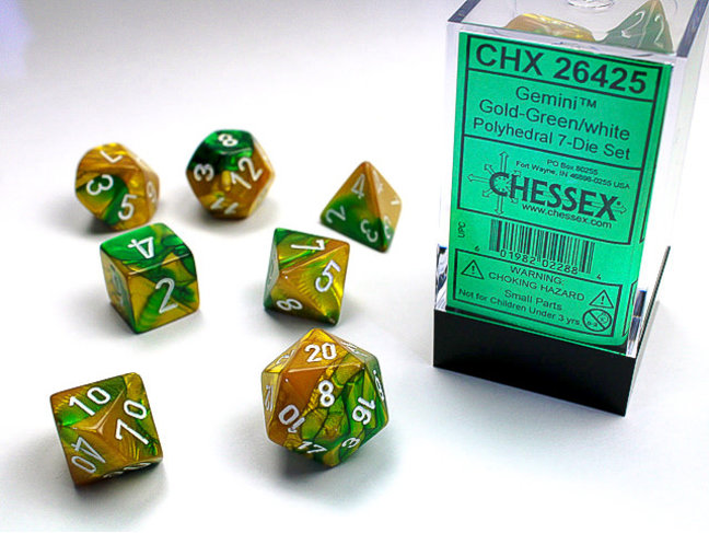 Chessex Gold-Green/white - Gemini Polyhedral 7-Die Set