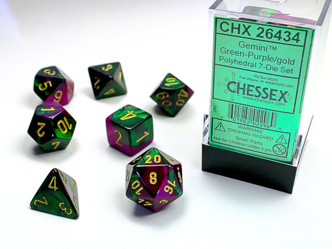 Chessex Green-Purple/gold - Gemini Polyhedral 7-Die Set