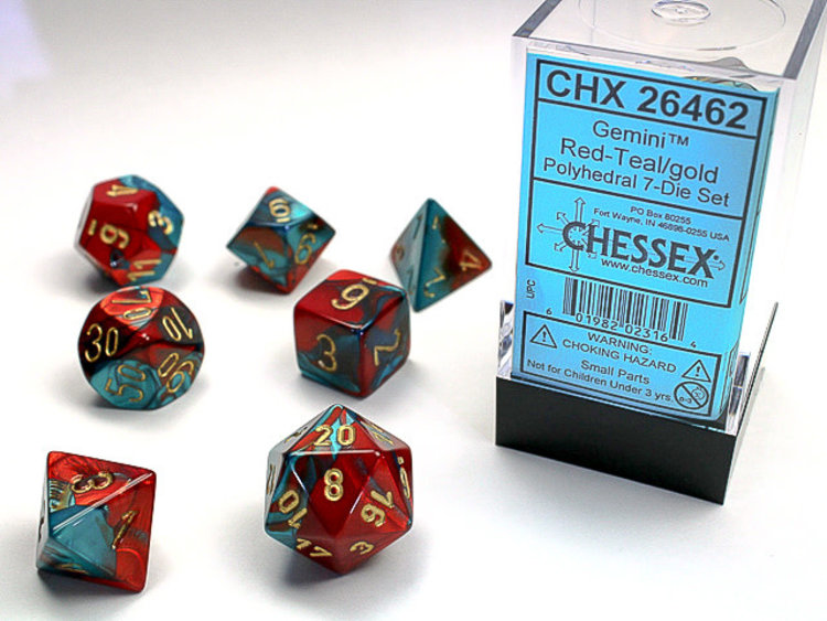 Chessex Chessex: Red-Teal/gold - Gemini Polyhedral 7-Die Set