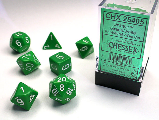 Chessex Green/white - Opaque Polyhedral 7-Die Set