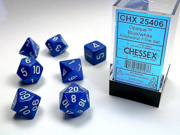 Chessex Chessex: Blue/white - Opaque Polyhedral 7-Die Set