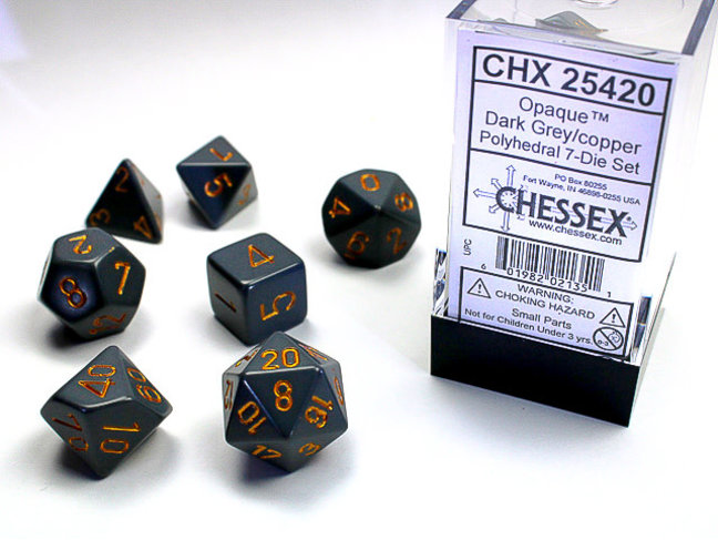 Chessex Dark Grey/copper - Opaque Polyhedral 7-Die Set