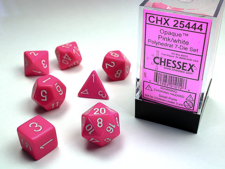 Chessex Chessex: Pink/white - Opaque Polyhedral 7-Die Set