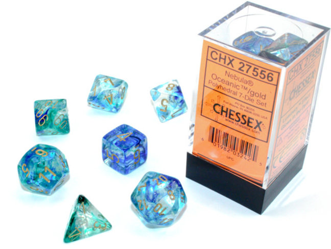 Chessex Oceanic/gold - Nebula Luminary Polyhedral 7-Die Set