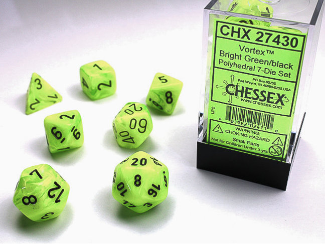 Chessex Bright Green/black - Vortex Polyhedral 7-Die Set