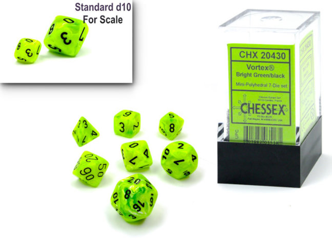Chessex Bright Green/black - Vortex Polyhedral 7-Die Set Mini