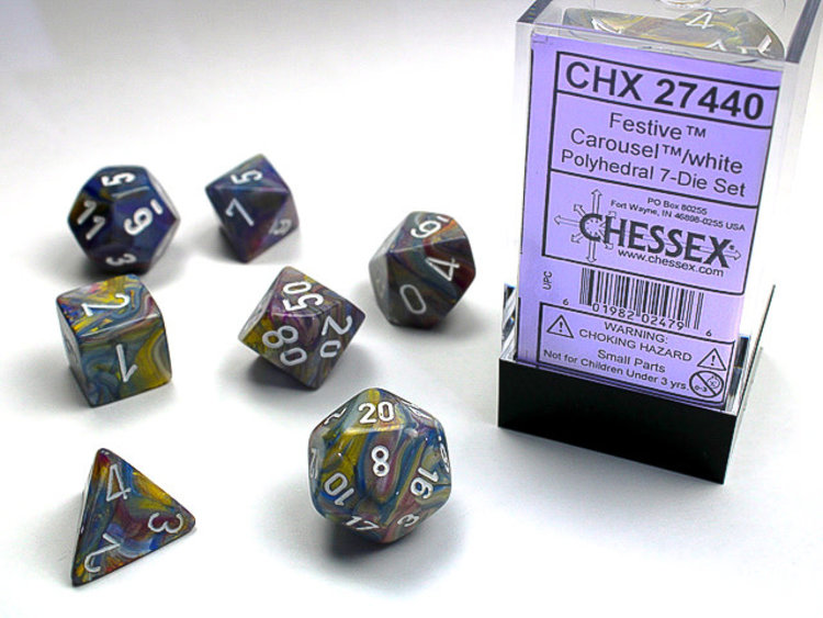 Chessex Chessex: Carousel/white - Festive Polyhedral 7-Die Set
