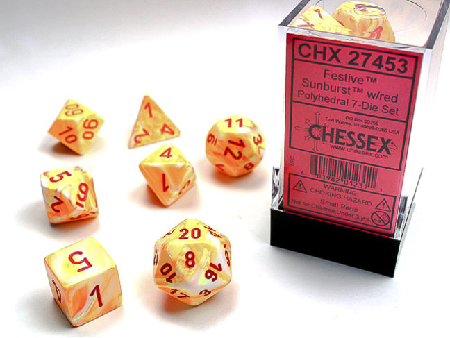 Chessex Sunburst/red - Festive Polyhedral 7-Die Set