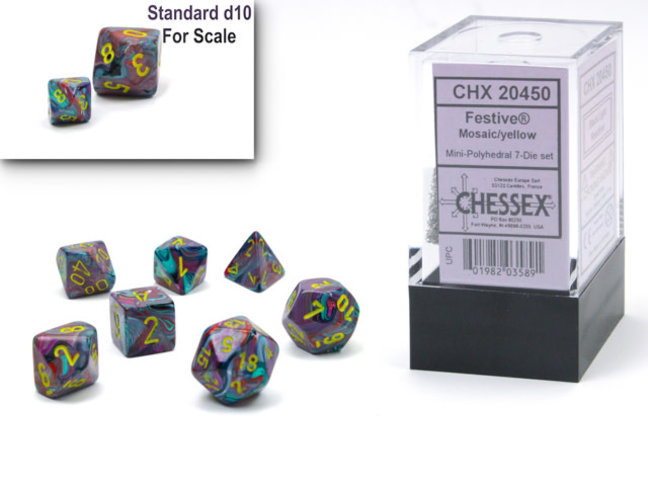 Chessex Mosaic/yellow - Festive Polyhedral 7-Die Set Mini