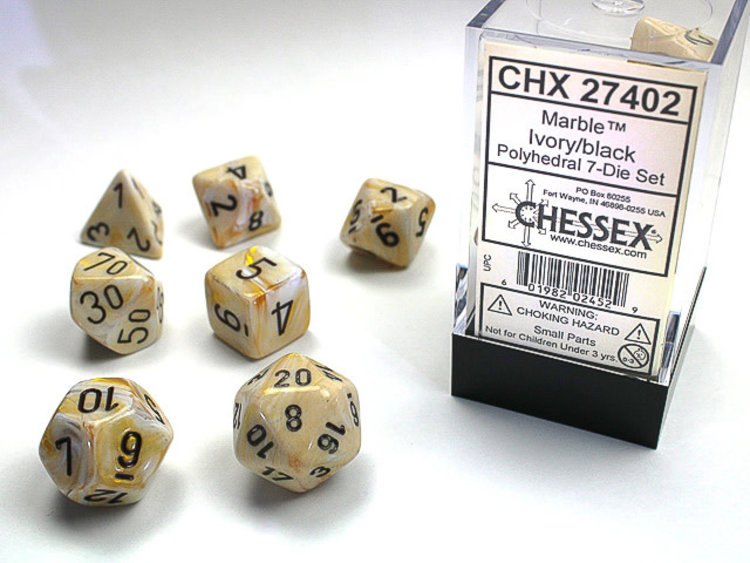 Chessex Chessex: Ivory/black - Marble Polyhedral 7-Die Set