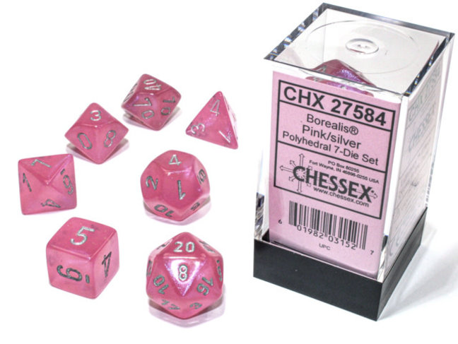 Chessex Pink/silver - Borealis Polyhedral 7-Die Set