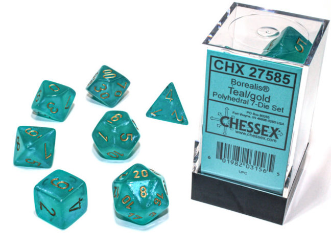 Chessex Teal/gold - Borealis Polyhedral 7-Die Set