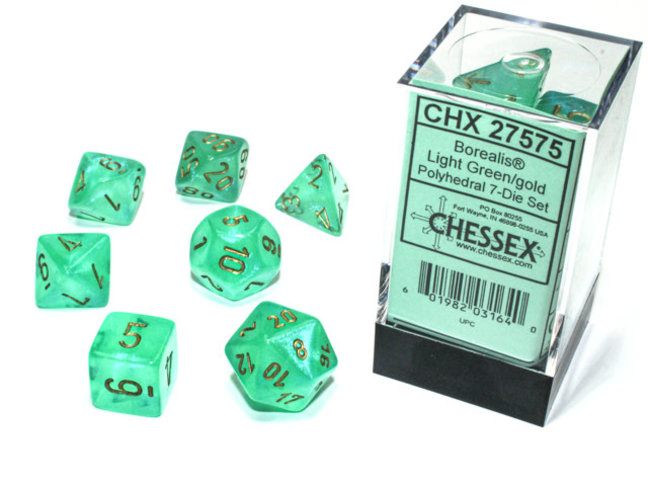Chessex Light Green/gold - Borealis Polyhedral 7-Die Set