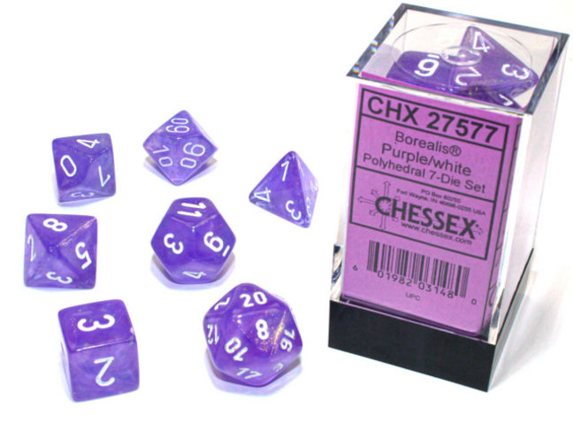 Chessex Purple/white - Borealis Polyhedral 7-Die Set