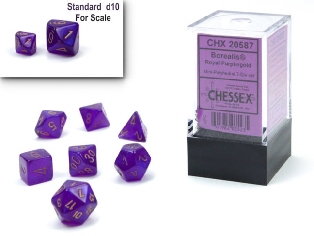 Chessex Royal Purple/gold - Borealis Polyhedral 7-Die Set Mini