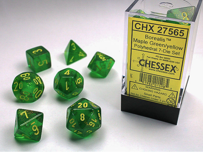 Chessex Maple Green/yellow - Borealis Polyhedral 7-Die Set