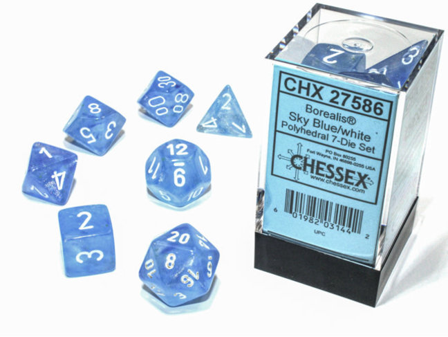 Chessex Sky Blue/white - Borealis Polyhedral 7-Die Set