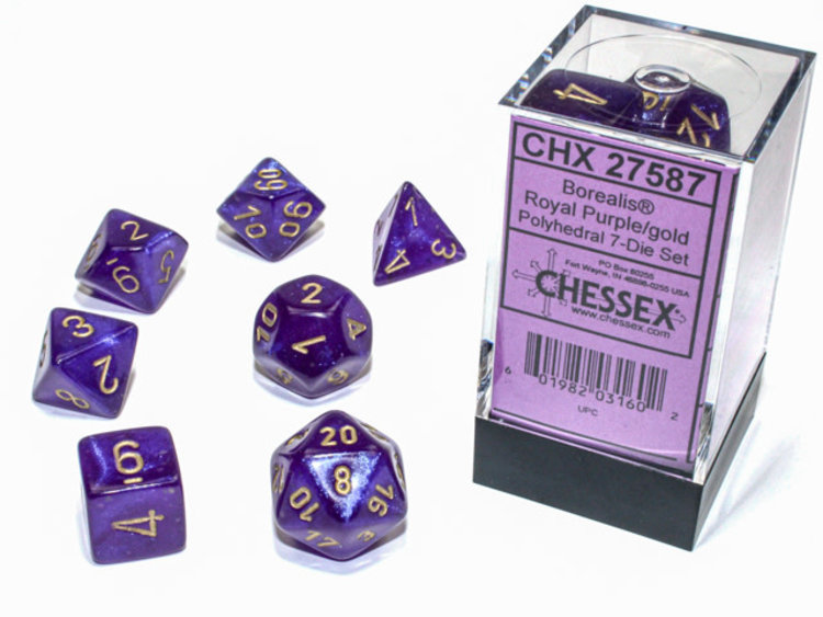 Chessex Chessex: Royal Purple/gold - Borealis Luminary Polyhedral 7-Die Set