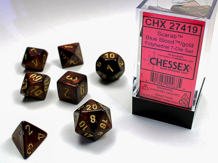 Chessex Chessex: Blue Blood/gold - Scarab Polyhedral 7-Die Set