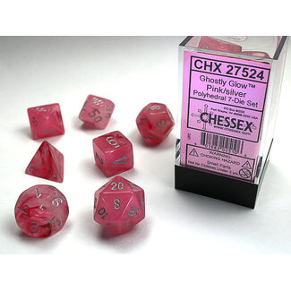 Chessex Pink/silver - Ghostly Glow Polyhedral 7-Die Set