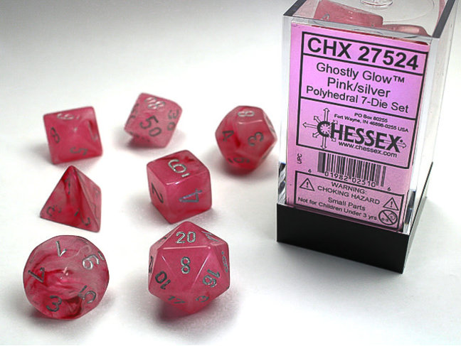 Chessex Pink/silver - Ghostly Glow Polyhedral 7-Die Set