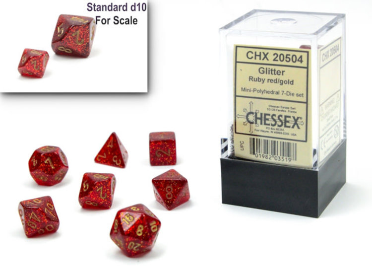 Chessex Chessex: Ruby/gold - Glitter Polyhedral 7-Die Set Mini