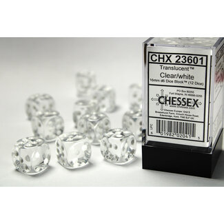 Chessex Clear/white - 12 Transulent 16mm D6 Dice Block