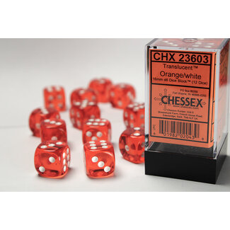 Chessex Orange/white - 12 Transulent 16mm D6 Dice Block